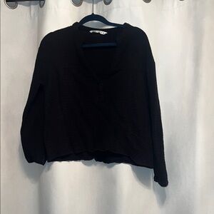 Black 3/4 Sleeve Crew Neck Blouse